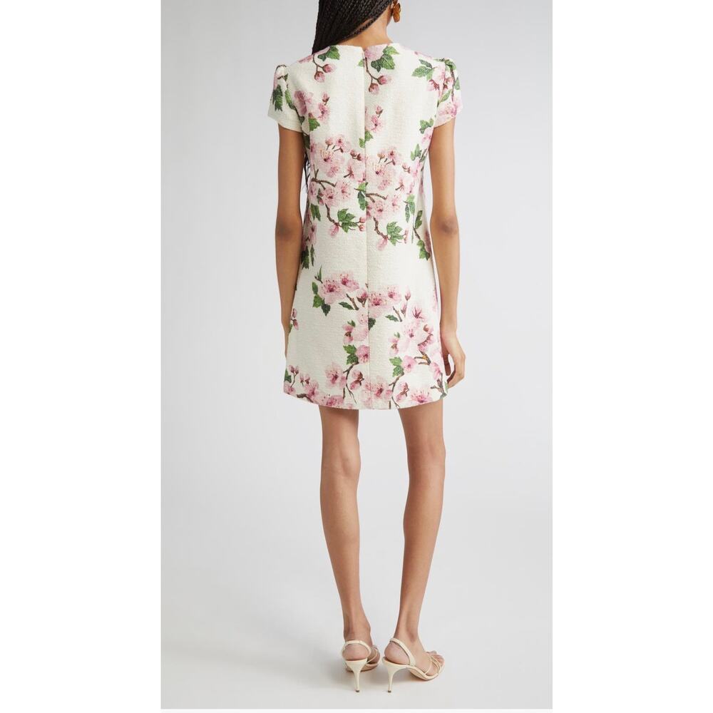 Oscar de la Renta Cherry Blossom Cap Sleeve Shift Dress in Pink Ivory 2 - Picture 5 of 6